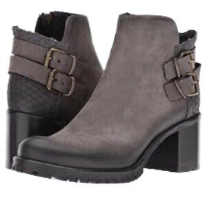 Cordani Bertino Grey Nubuck Stacked Heel Ankle Boot, Size 38/7.5-8